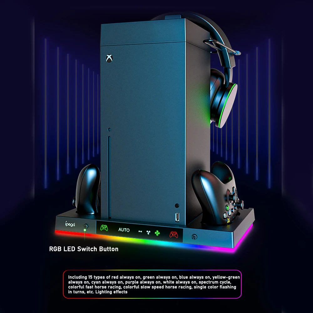 Multifunction Function RGB LED Charging Stand with Automatic Fan Speed  for Xbox Series X Console Dual Controller Station Dock