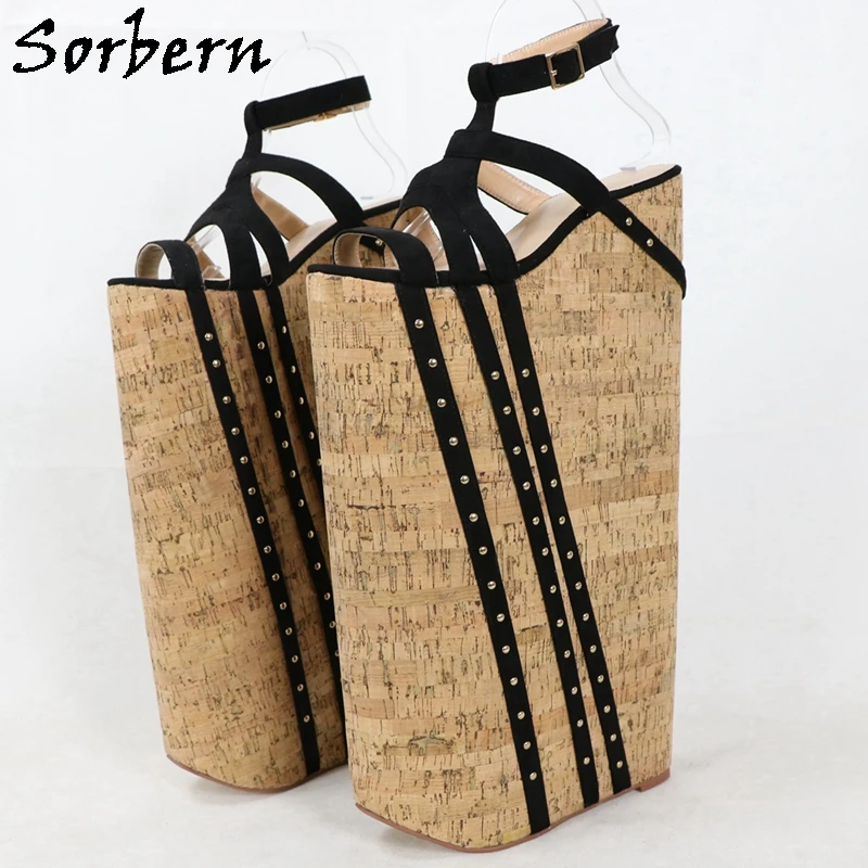 Sorbern 40cm Cork Wedge Sandals Women For Drag Queen Slingback Fetish Platform Crossdresser Summer EU33-48 Custom Colors