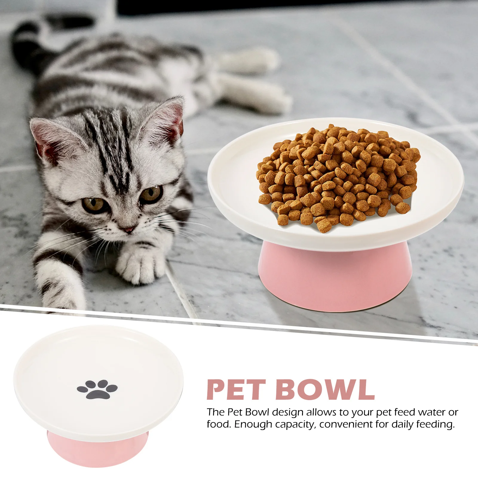 

Raised Cat Bowl Neck Protection Ceramic Cat Food Holder Stable Base Feeding Bowl Indoor Household Pet Feeder Easy Wash
