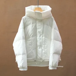 2023 New Women's Hooded Loose Snow Jacket Winter Short Women's 90% White Duck Down Jacket Casual Candy Color Warm Bread Jacket