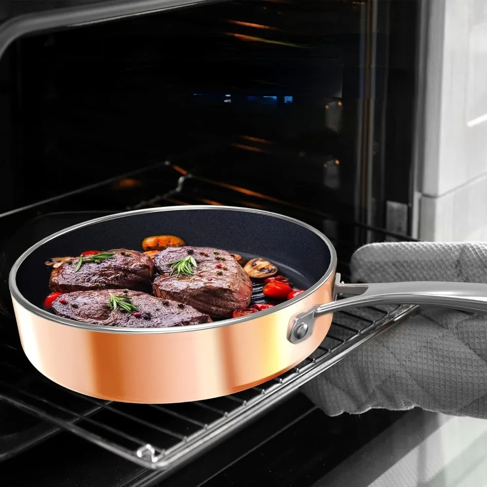 

Набор посуды из 14 предметов с антипригарным покрытием, кастрюли и сковороды с 2-слойным керамическим покрытием твердостью 9H для сохранения свежести продуктов, True Cool