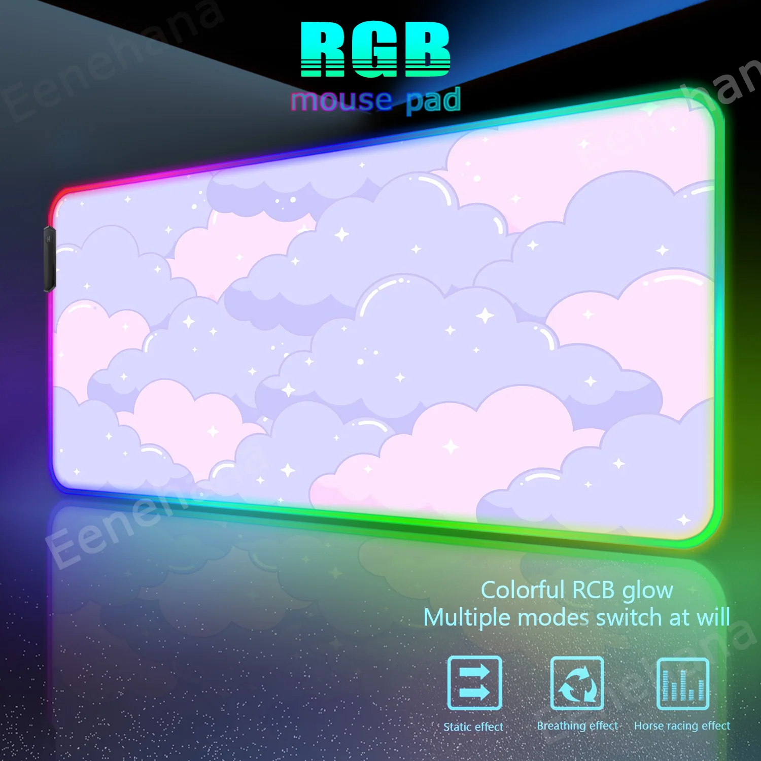 Grand tapis de souris rétro4.2 LED RVB, tapis de bureau Kawaii bleu, nuages, tapis d'ordinateur Showisdom, tapis de bureau rose HD, mignon, média, 900x400