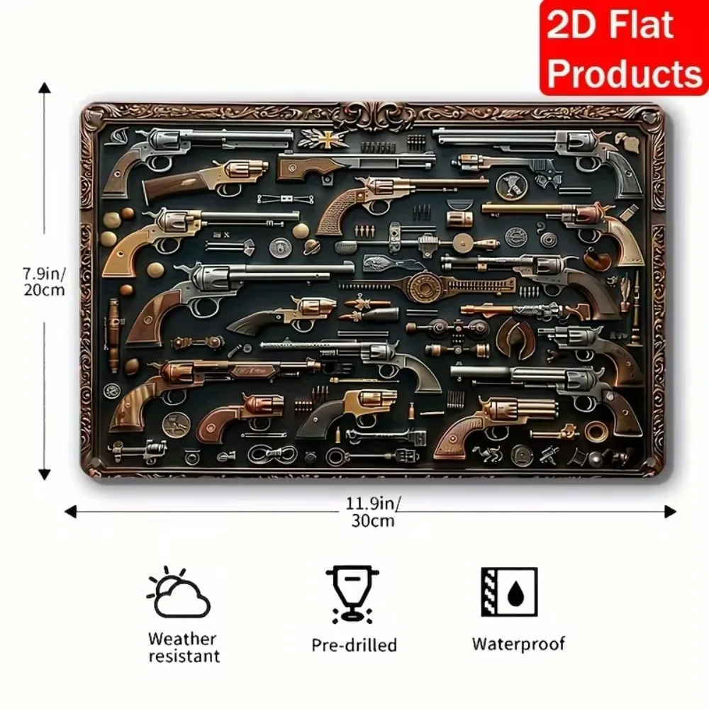GunVintageCo Vintage Military Aluminum Wall Sign - Guns - Themed Decor - Ideal for Living Room, Door & Scene Styling