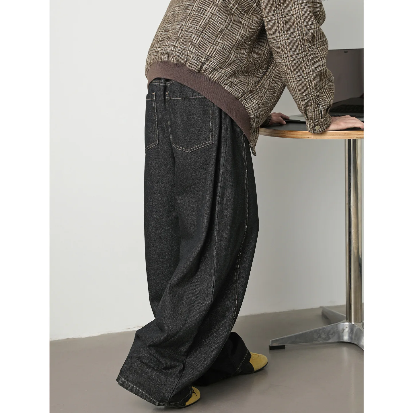 Autumn Winter New Men's Oversized Jeans Black Denim Pants Design Loose Vintage Long Wide Leg Denim Trousers