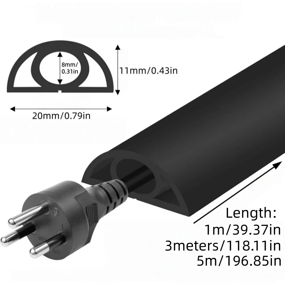 Anti-extrusion Floor Cord Cover Self-Adhesive Power Extension Wiring Duct Cable Protector Home Wire Organizer 1/3/5Meters