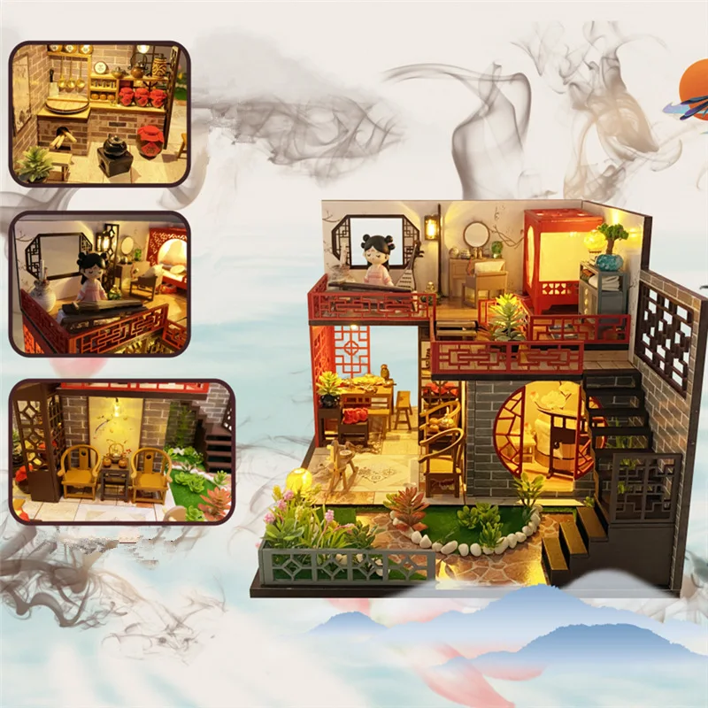 OUZEY Memory Lane Attic DIY، علوي خشبي عتيق ثلاثي الأبعاد، حرفة على الطراز الصيني للمراهقين #5