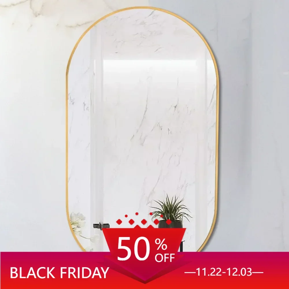 Gold Makeup Aesthetic Bath Mirrors Oval Wall Mounted Toilet Wall Hanging Mirror Hairdressing Зеркало Espejos Bathroom Fixture