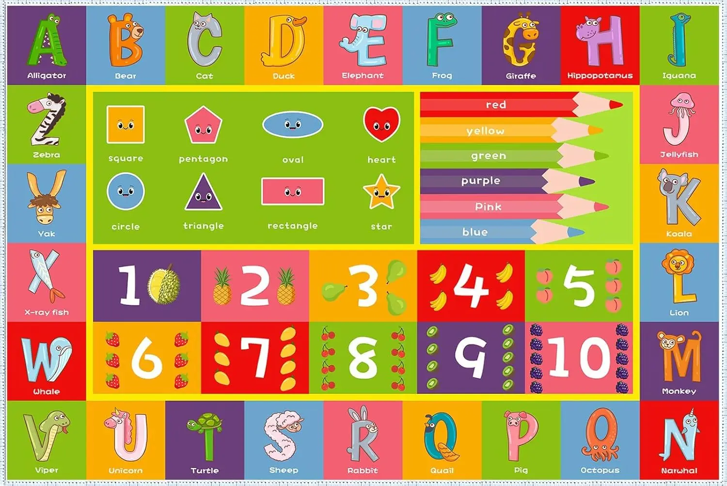 

Обучающий игровой коврик ABC Alphabet Animals, интерактивный обучающий ковер с цифрами и фигурами, коврик для малышей, который можно стирать в машине