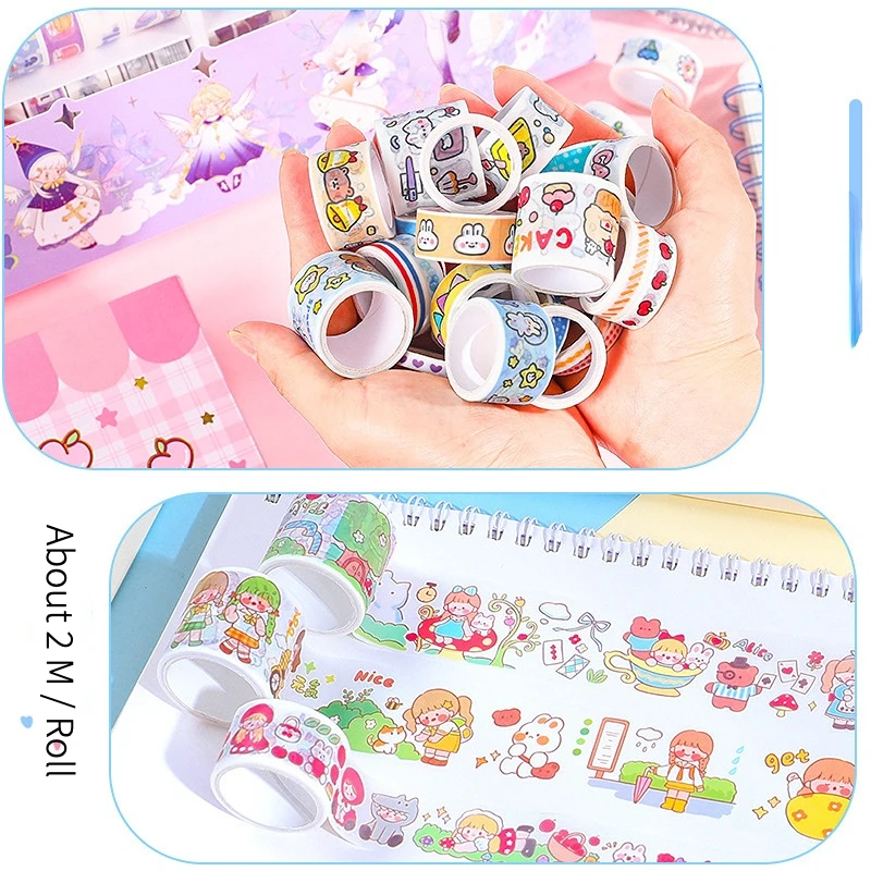 100 Roll/Box of Washi Tape Vintage Colorful Flower Masking Tape Set Scrapbook Bullet Diary Stickers Adhesive for Girls Children