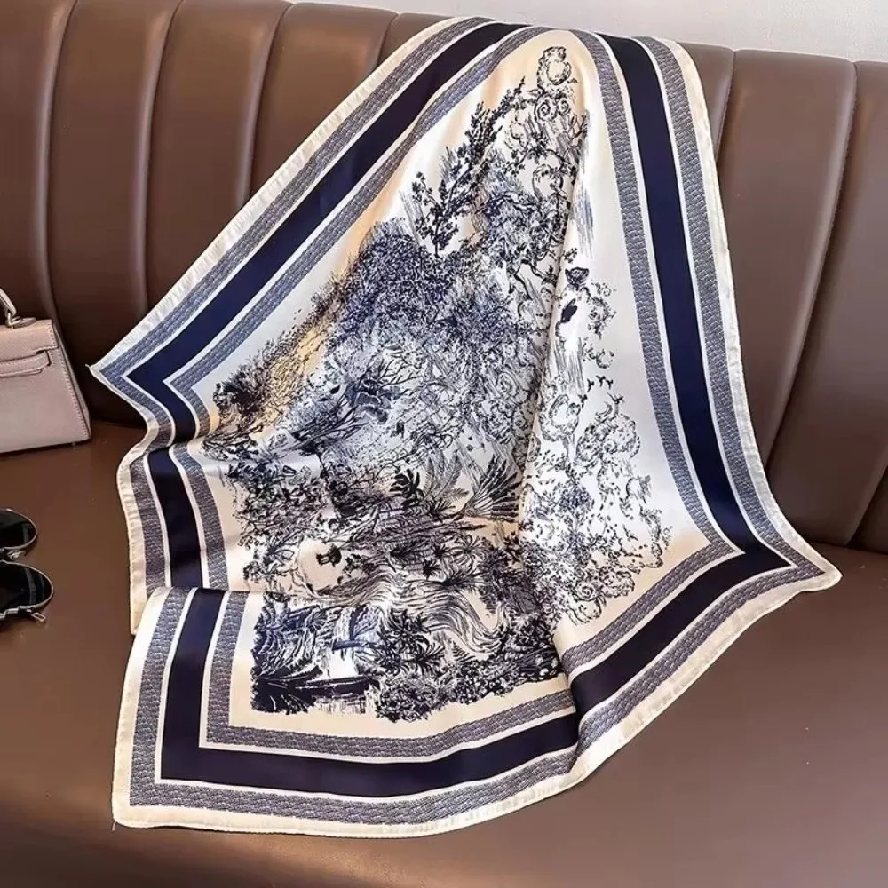 70x70cm Silk Square Scarf Silk Material Floral Print Luxury Floral Scarf Soft Fabric Square Shape Soft Satin Kerchief