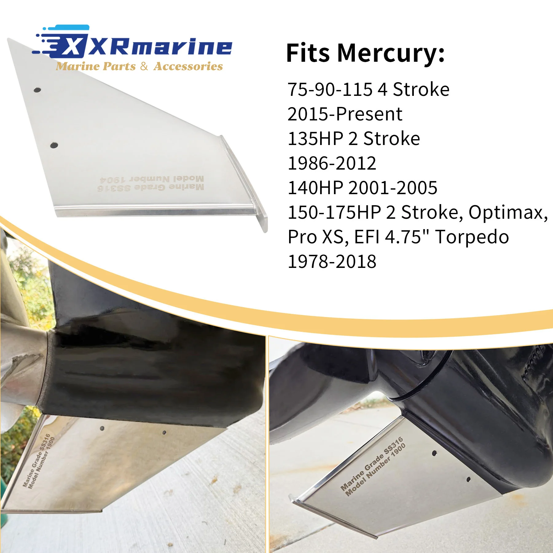 

Skeg Guard with Drain Fits for Mercury Mariner 4 Stroke 75HP 90HP 115HP 2-stroke 135 To 250 HP Stainless Steel Protector