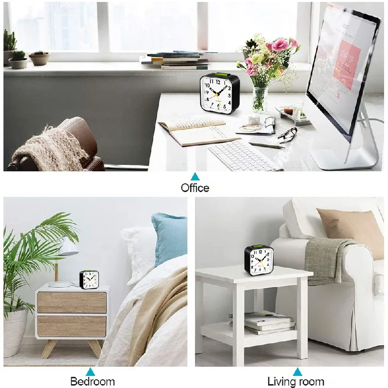 Vintage Mini Alarm Clock Night Light Non Ticking Snooze Function Table Bedside Timepiece Dorm Bedroom Decor for Kids Students