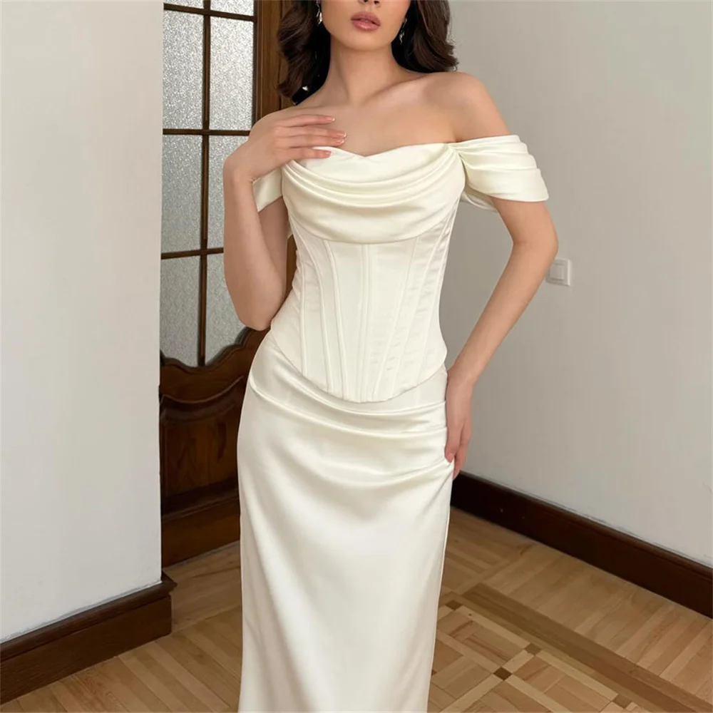 ROYET Off The Shoulder Strapless Pleat Mermaid Evening Dress Floor Length Simple Party Formal Prom Gown New Customized