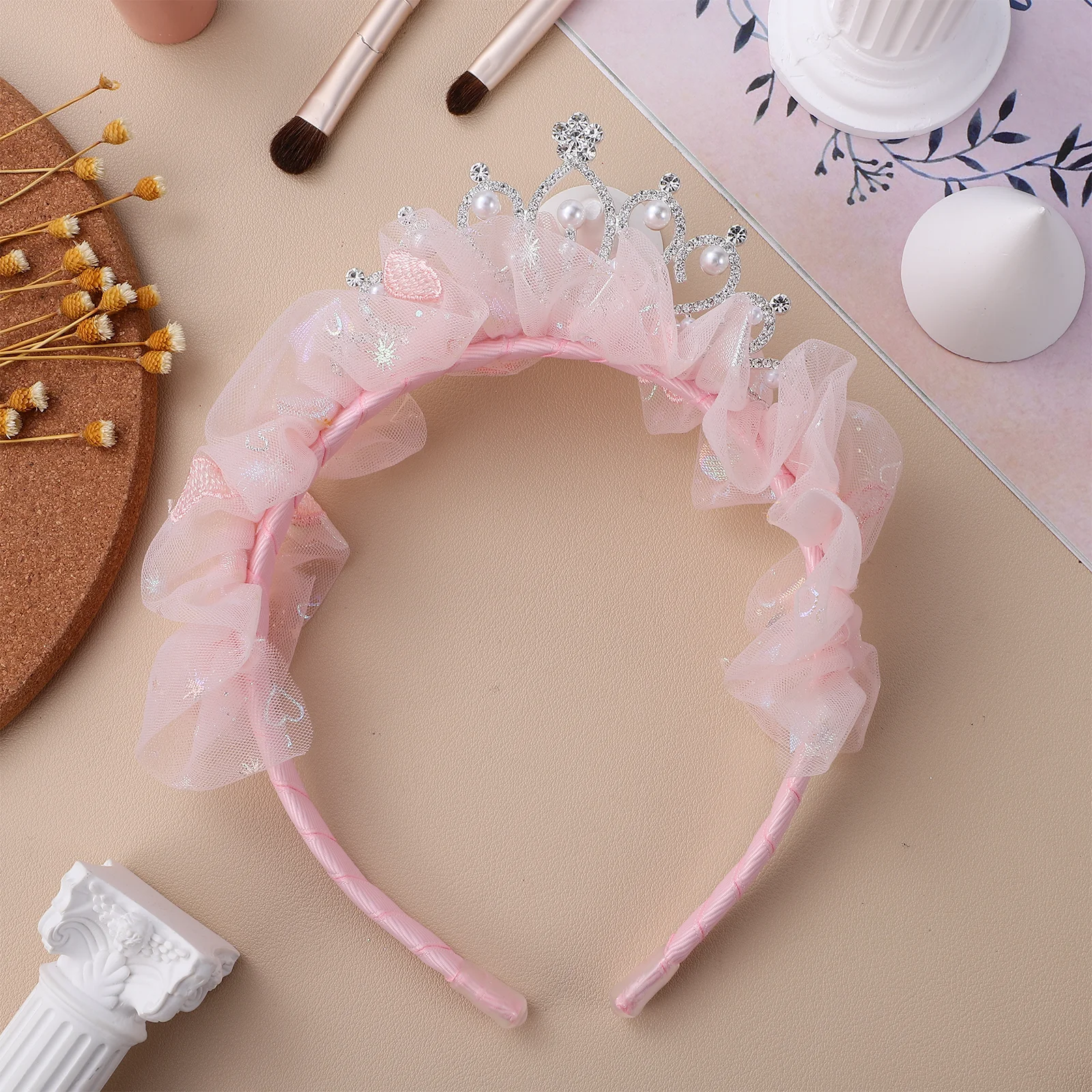

Cute Princess Headband for Girls Birthday Party Mesh Rhinestone Kids Toddler Crowns Decorations Lightweight