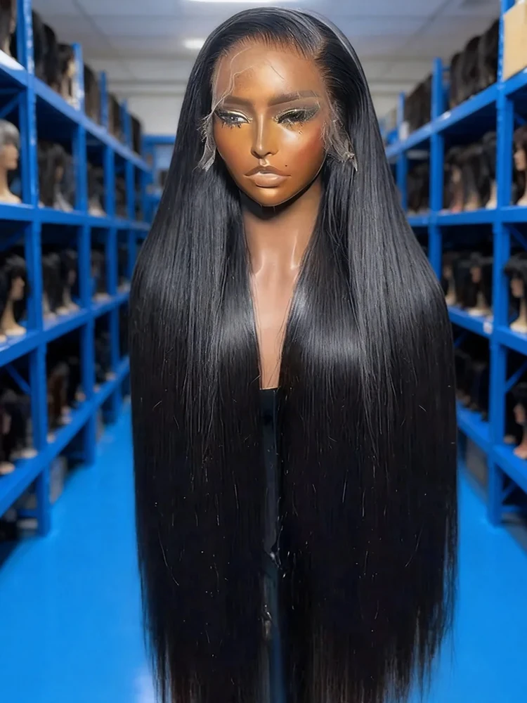 African 13x6 Lace Front Wigs Human Hair Pre Plucked 40 42 Inch Bone Straight Human Hair Wig 300% Density 13x4 HD Lace Frontal Wigs for Women Natural Black Silky Straight Glueless Wigs Preplucked Raw Virgin Free Part Invisible Swiss Hd Lace Full Wigs