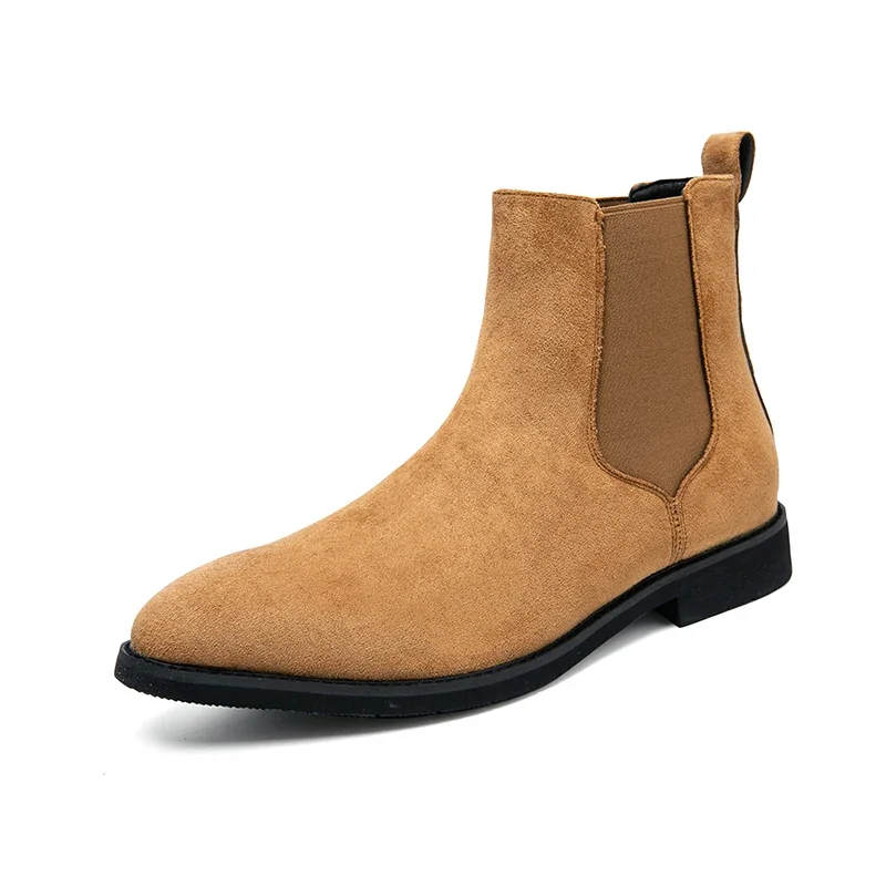 Chelsea Boots Men  Faux Suede brown Classic Business Casual Versatile British Style Slip-On Fashion Ankle Boots