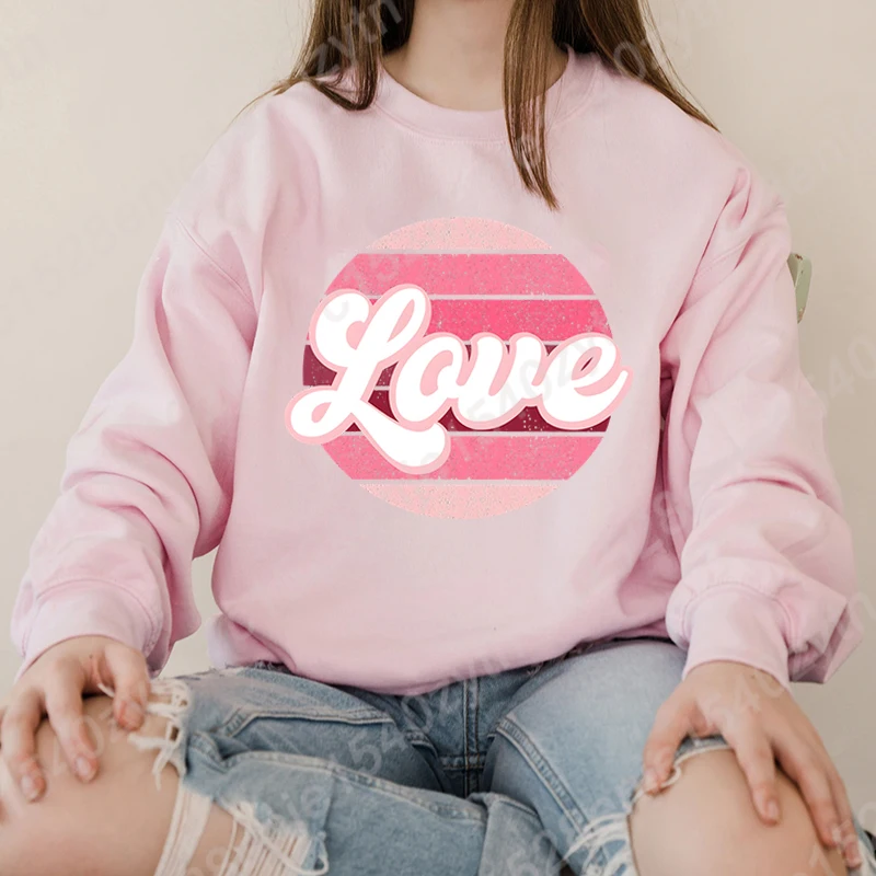 Autumn Winter Tops Popular Valentine's Day Love Print Round Neck Sweatshirts Women Hot Selling Clothing Loose Hoodless Pullovers