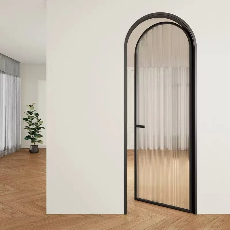 

Arc arch bathroom door French aluminum alloy bathroom door extremely narrow stainless steel glass door wrought iron