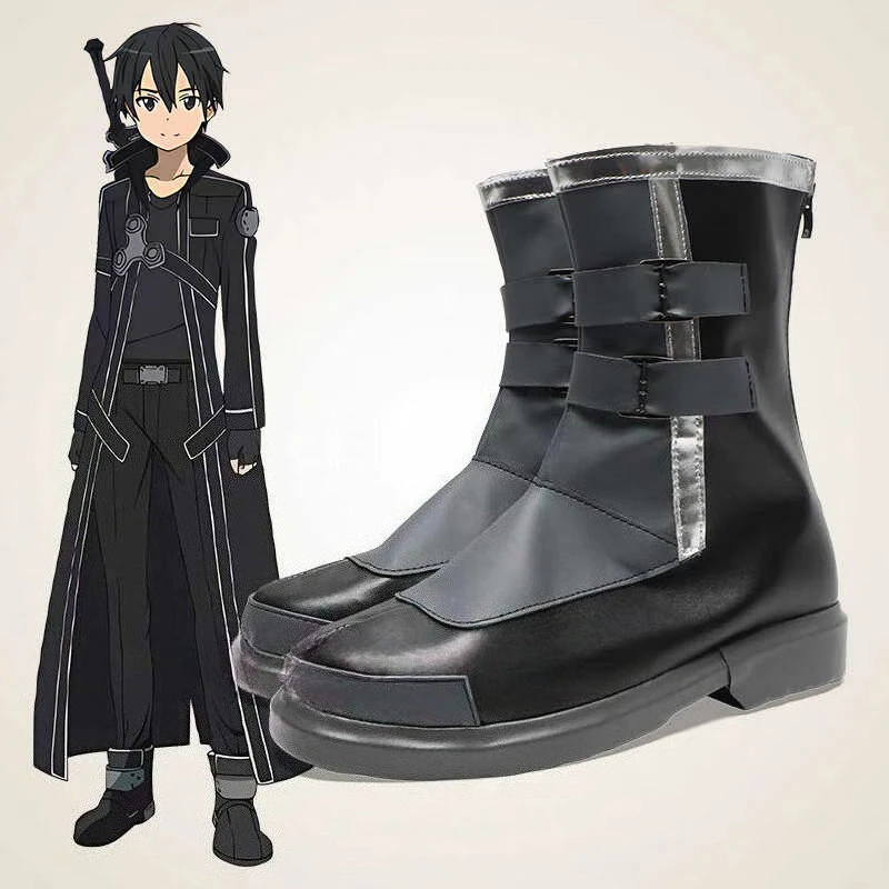 Anime Game Sword Art Online 2 Kirito Custom Made Cosplay Shoes Boots Halloween Props