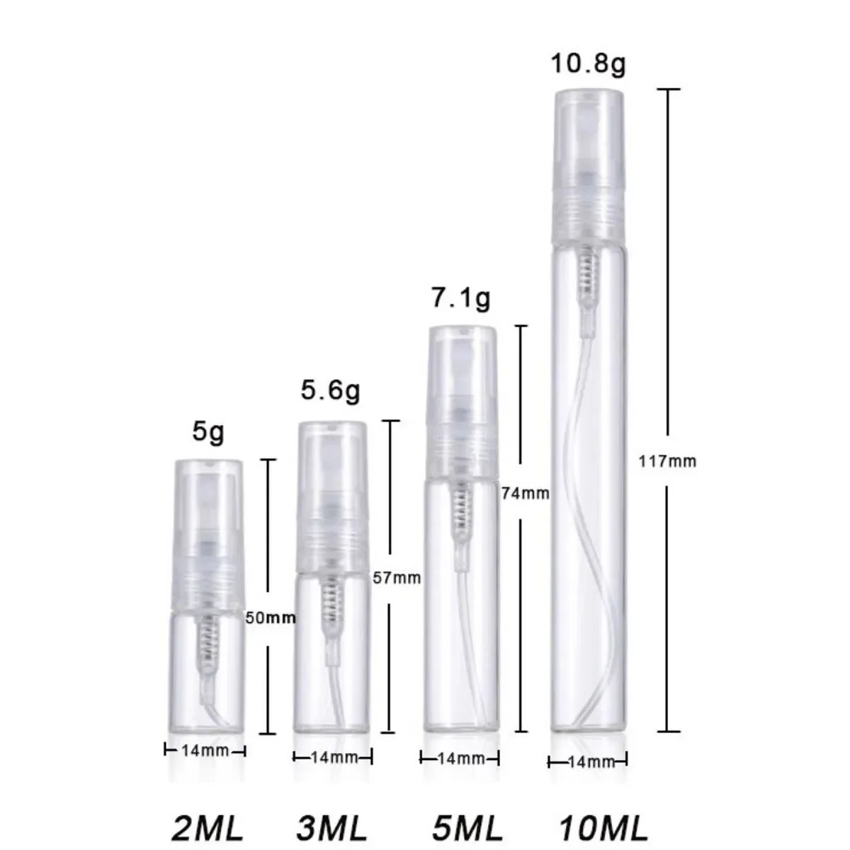 アロマテラピー用ガラススプレーボトル,ミニネジアトマイザー,トラベル詰め替え,10x,2 ml, 3 ml, 5 ml, 10 ml