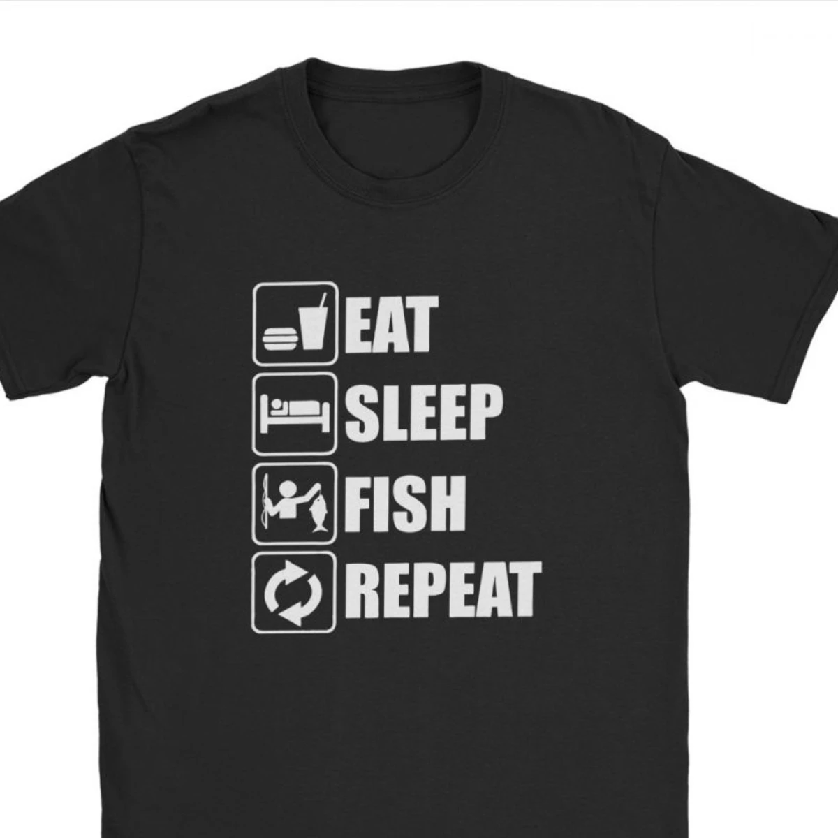 Eat Sleep Fish Repeat Men Tops T Shirt Fish Bass  Funny Premium Cotton Fitness Tees Round Neck T-Shirt for Men