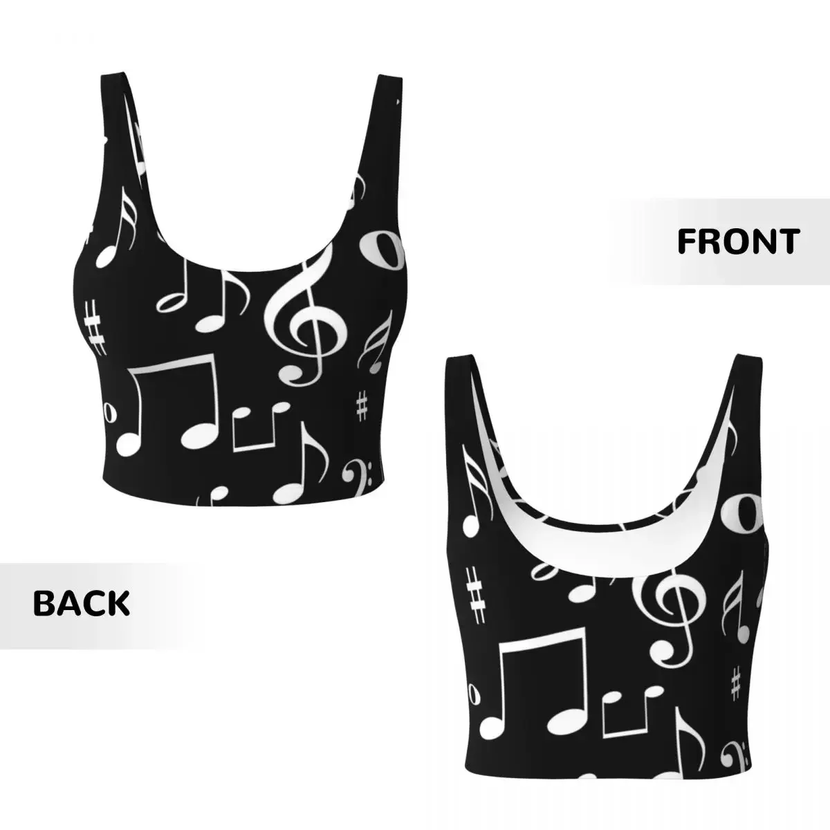 Custom Music Notes Women Sports Vest Bra Gym Workout High Impact Yoga Crop Tank Top