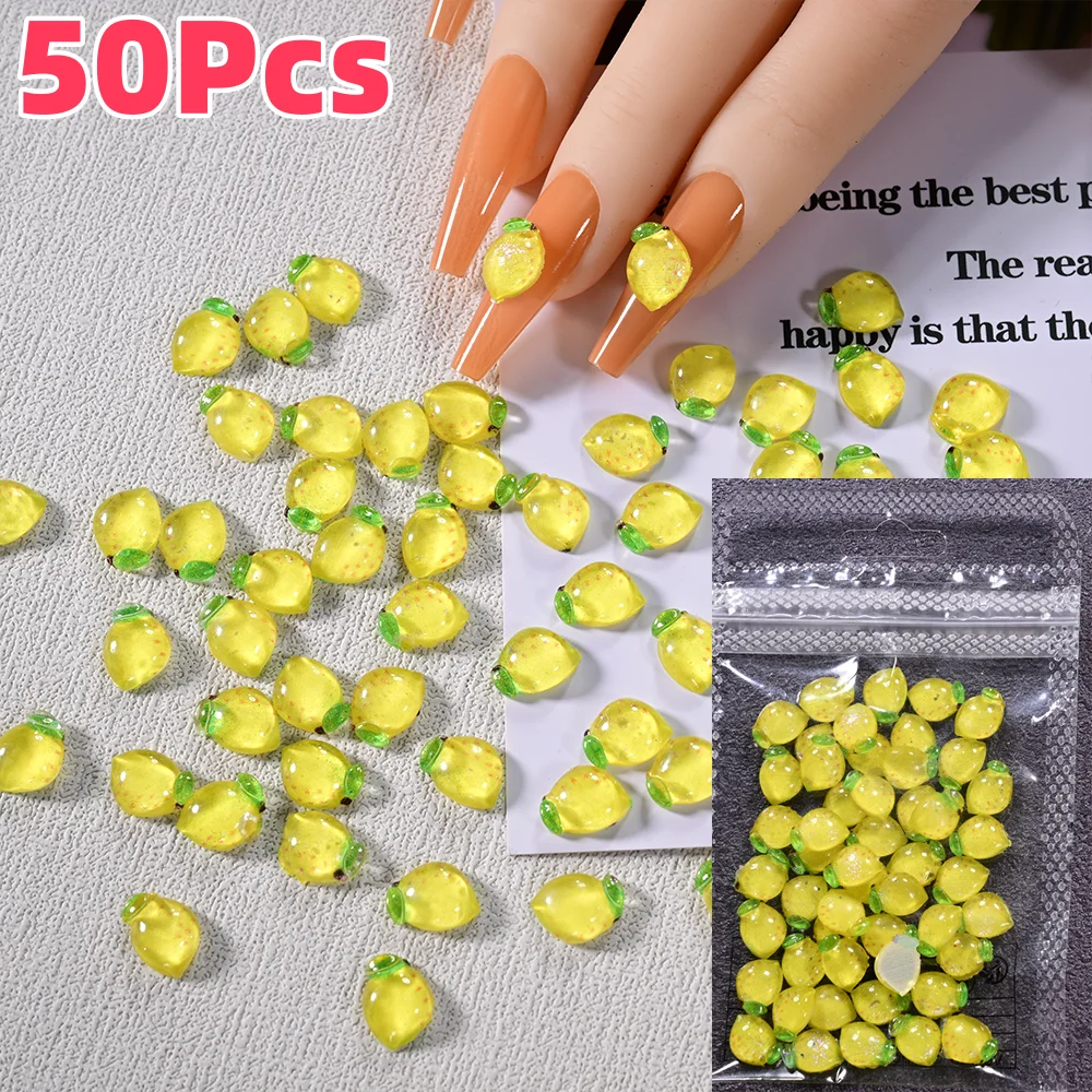 50 pièces 3D jaune citron Nail Art breloques FlatBack fruits d'été Nail Art décorations bricolage artisanat coque de téléphone Hailpin ongles fournitures *