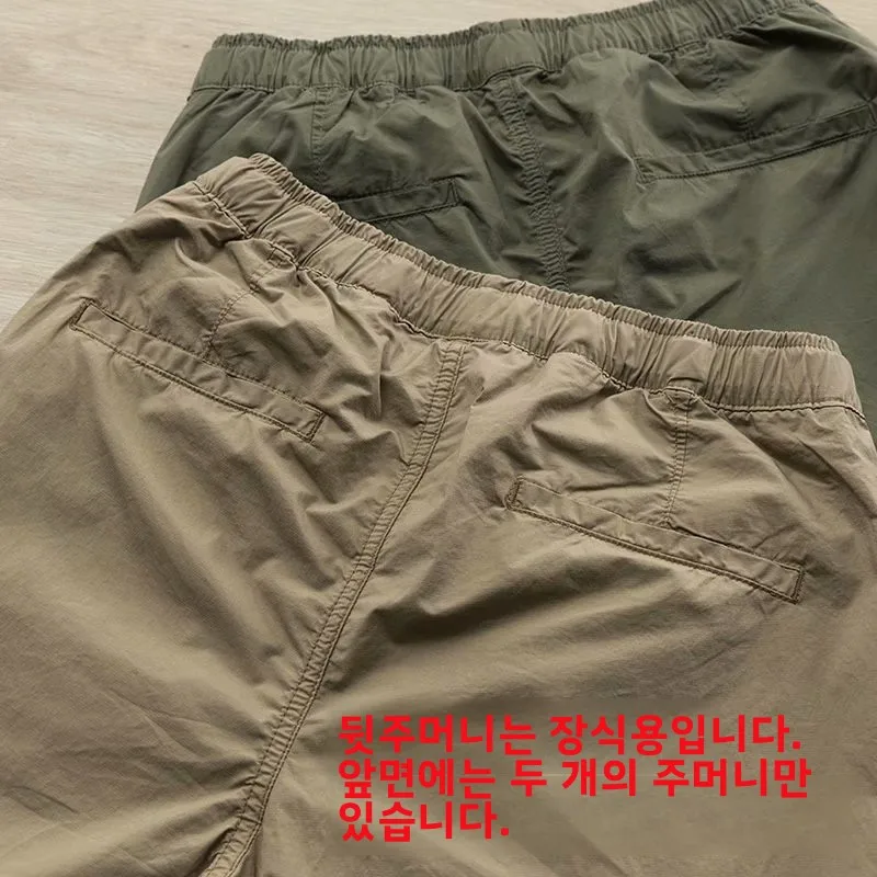 Men's Ice Silk Casual Pants Loose Fit Summer Thin Workwear Trousers Vintage Japanese Style Cuffed Nine Points Lightweight