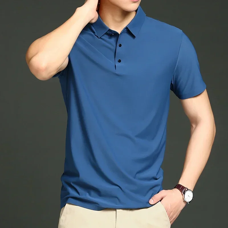 

Summer Solid Color Fashion Short Sleeve Polo Shirts Man High Street Casual Thin Style cool polos shirts men All-match Tops