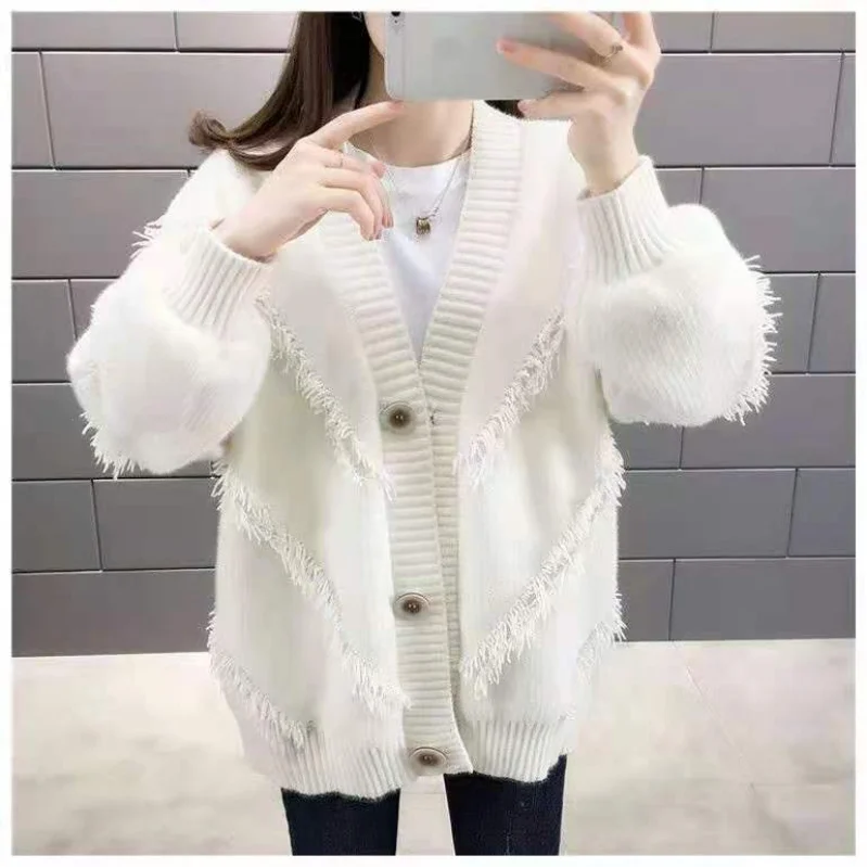 Giacca maglione con scollo a v per abbigliamento primaverile e autunnale da donna nuova versione coreana alla moda e Casual capispalla Top lavorato