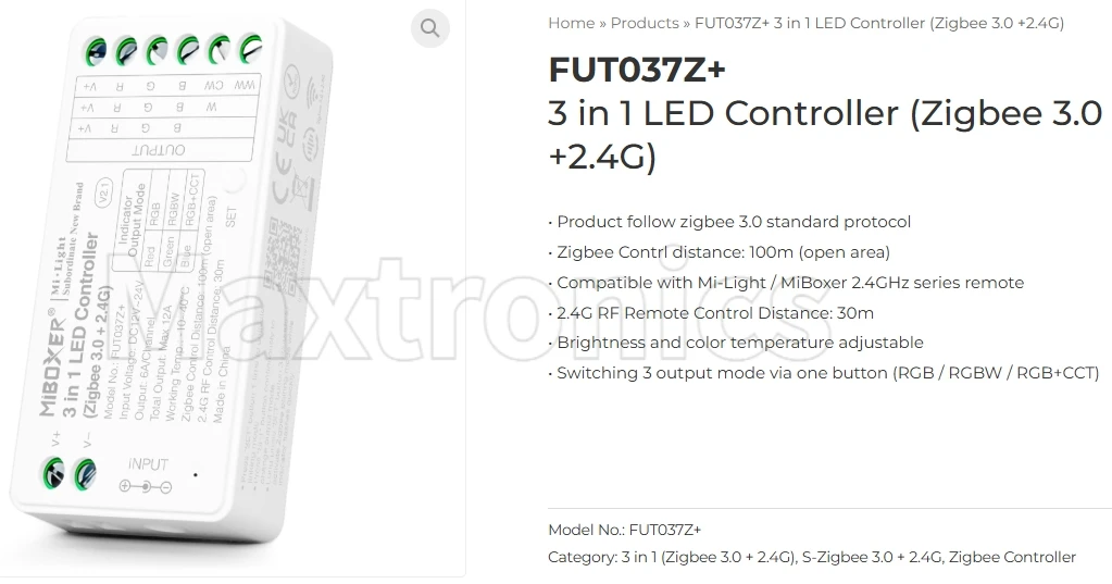 Miboxer 2 in 1 FUT035Z+/ 3 in 1 FUT037Z+ LED Controller/ 5 in 1 Zigbee 3.0+2.4GHz ZL5 LED Strips Controller 15A FUT089Z ZB-Box2
