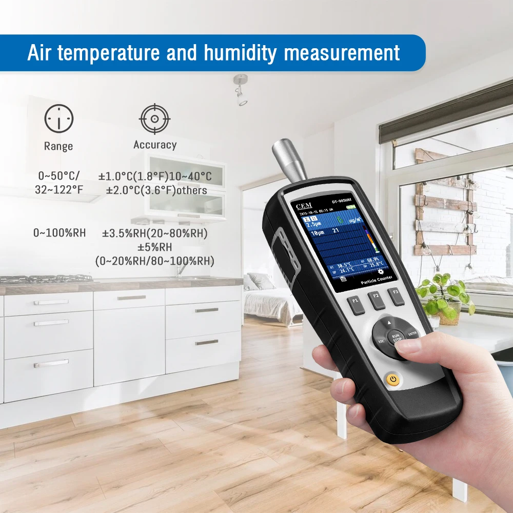 CEM DT-9850M Professional Handheld 2.83L/min Flow Rate Air Laser PM0.3 PM2.5 PM10um Particle Counter