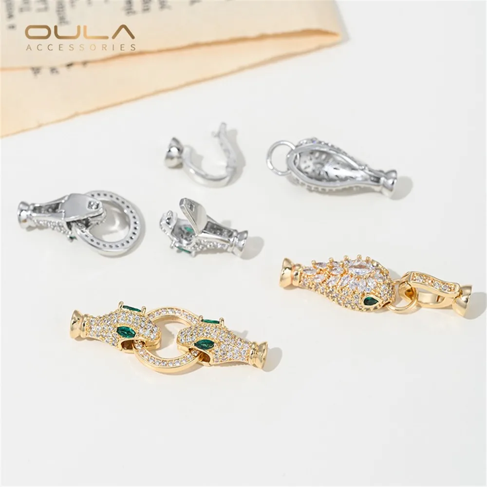 14K Gold-plated Snake-shaped Double-head Buckle, Snake-head Pearl Buckle DIY Snake Bracelet Necklace Connecting Buckle Accessory