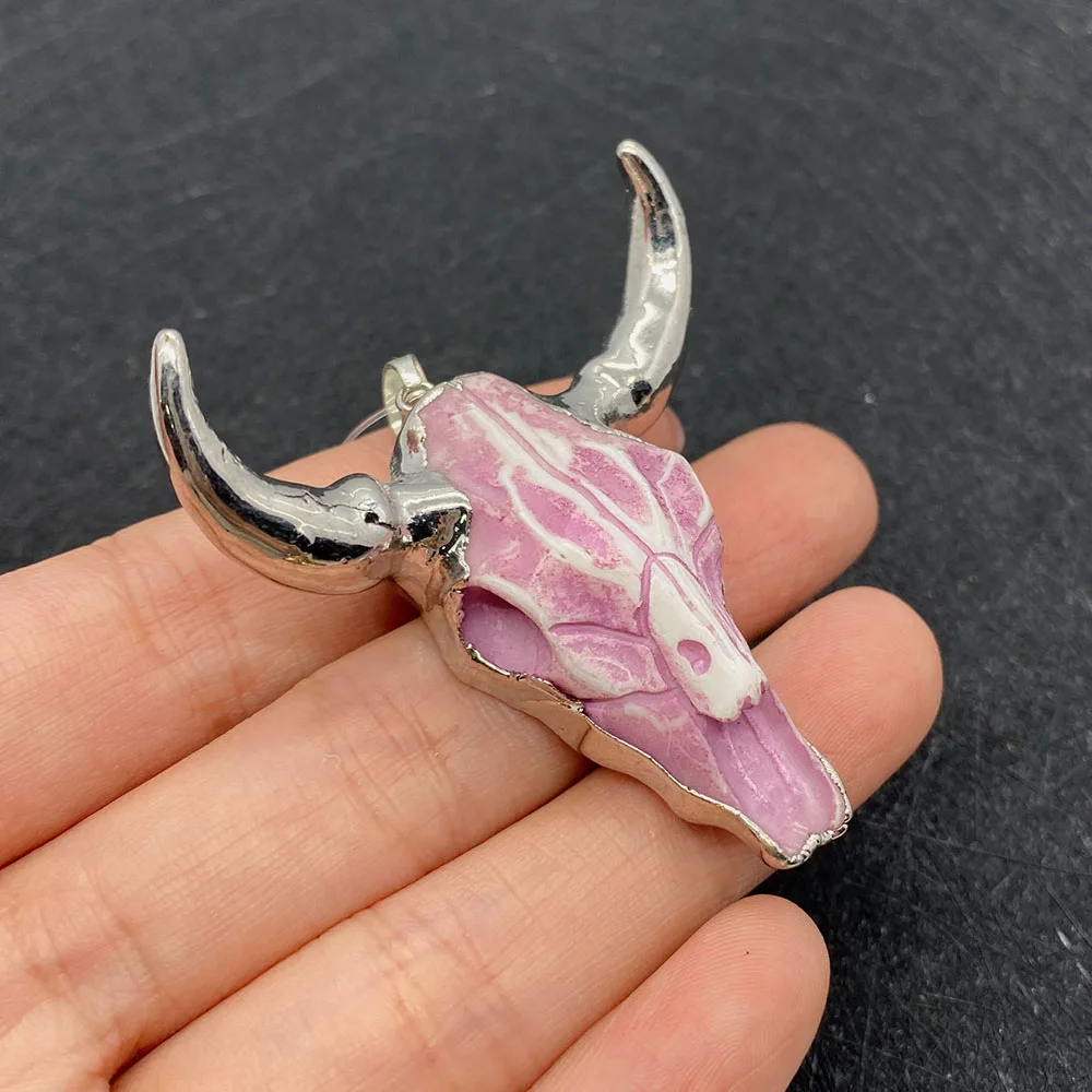 Natural Stone Animal Carving Cow Skull Acrylic Fashion Gold-plated Necklace Bracelet Jewelry Domineering Men Women DIY Pendant