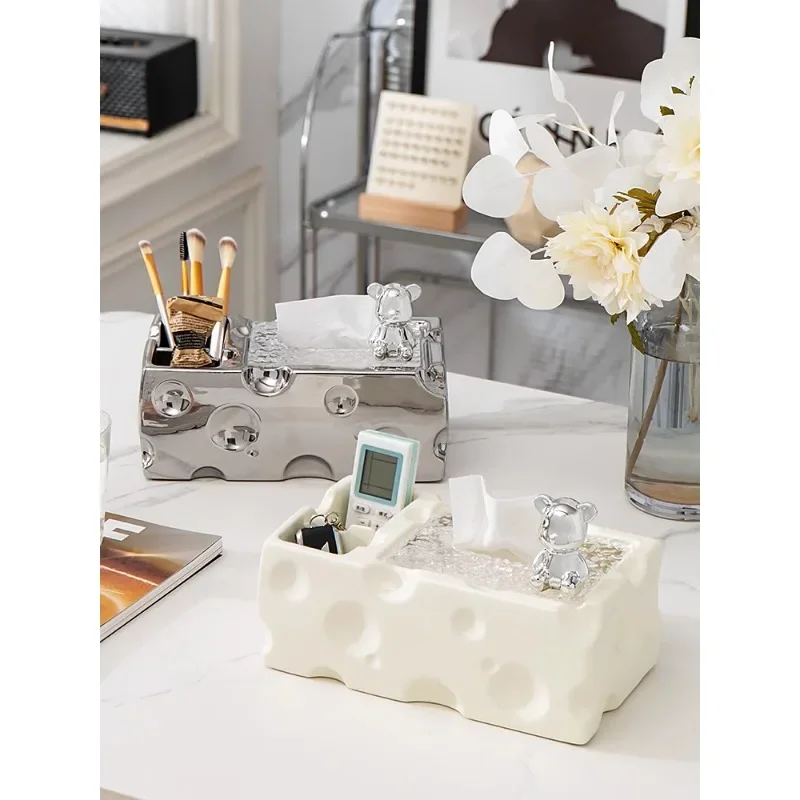 French Cream Wind Ceramic Tissue Box Living Room Dining Room High-end Light Luxury High-end Multi-function Remote Control Storag