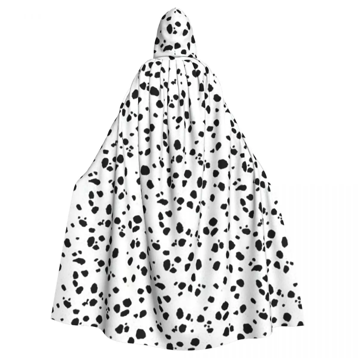 Cute Spots Dots Dalmatian Dog Print Long Hooded Cloak Witch Medieval Costume Cosplay Cape HalloweenVampire Adult Unisex