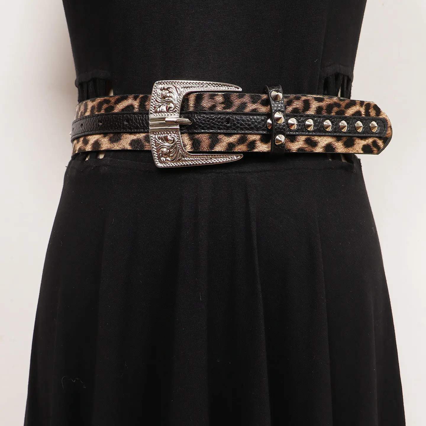 ファッションレオパード柄ウエストバンドpuレザーピンバックルウエストストラップ調節可能なウエストベルト女性用2025スカートジーンズ付き