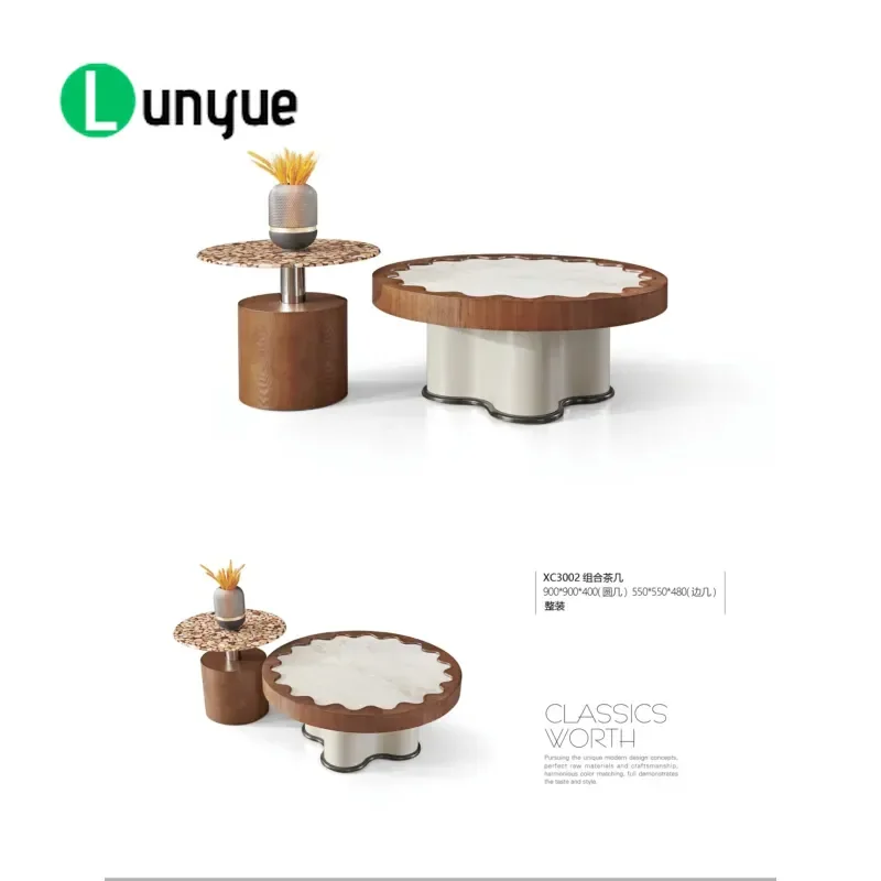 Modern Luxury Wooden Coffee Table Set with Marble Top Square 2 Drawers Expandable Design for Living Room Home Furniture