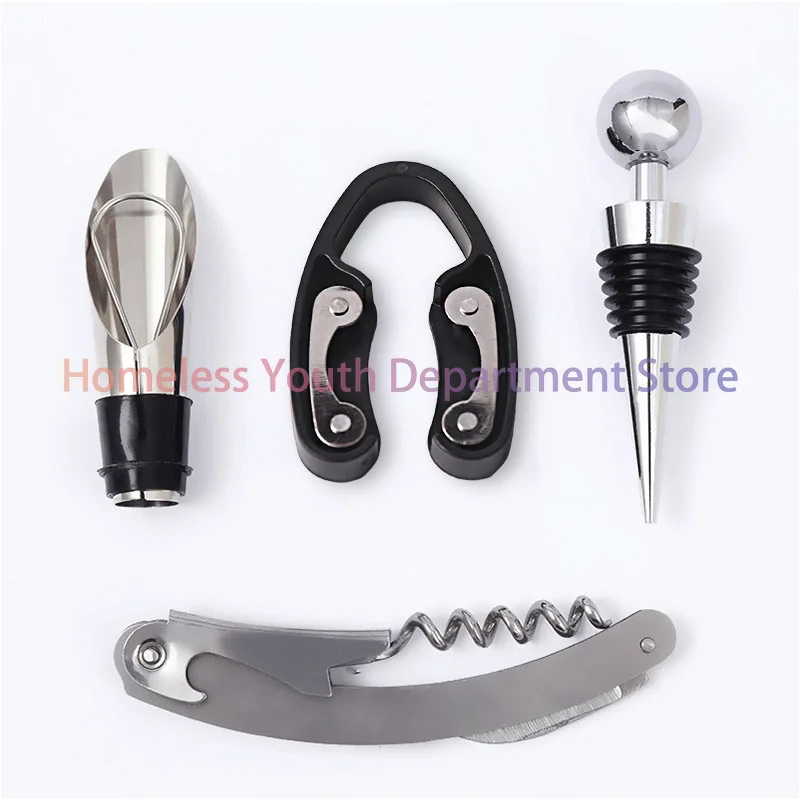 4-Piece Set Of Wooden Wine Barrel Shaped Ornament For Household Manual Red Wine Bottle Opener Set