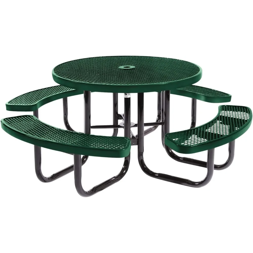 Coated Outdoor Furniture Heavy-Duty Portable Outdoor Picnic Table with Umbrella Hole,Expanded Metal Commercial-Grade PatioDining