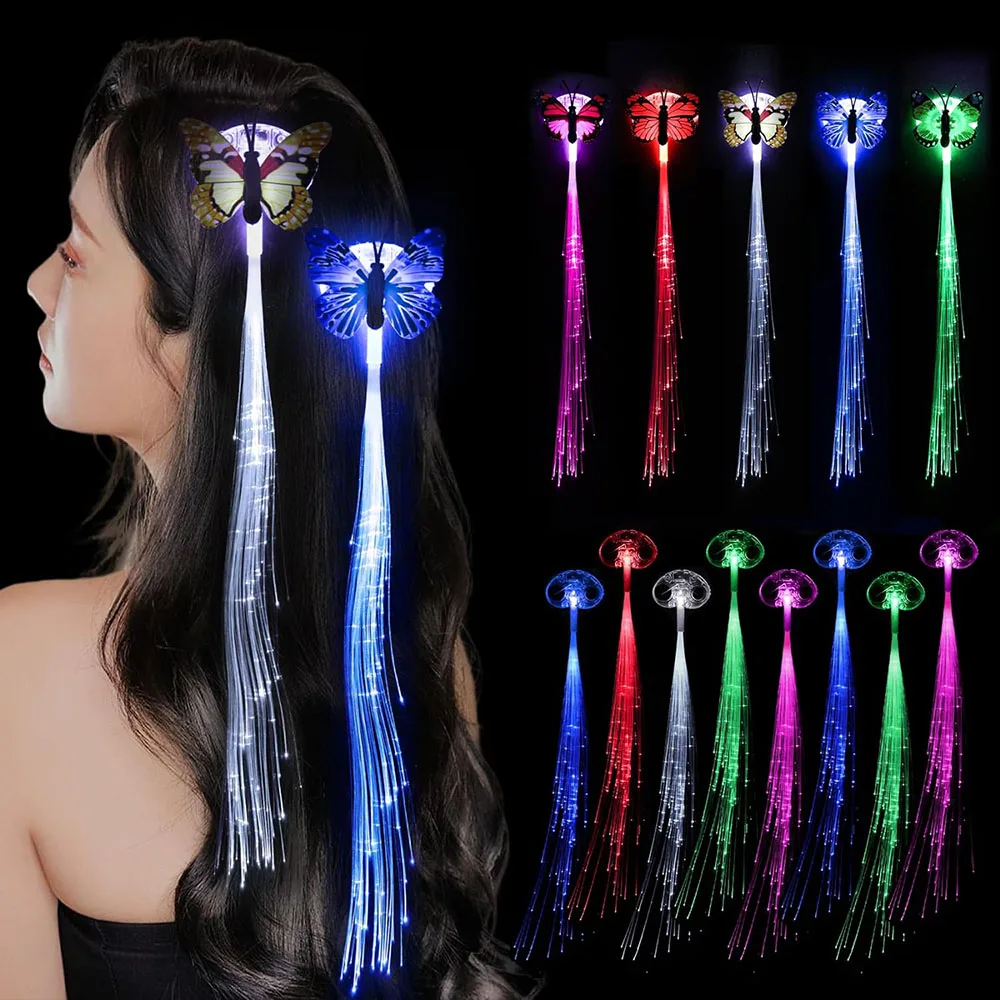 

Led Light Up Fairy Hair Accessories Braid Extension Clips for Women Girls Glow in the Dark Party Favors Supplies Neon Wig