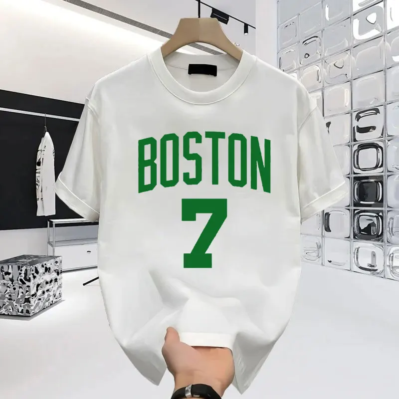 2024 FMVP Basketbal Boston No.7 Printed Cotton T-Shirt Man Fashion Couple Oversized Clothes Personalized Pattern High Quality