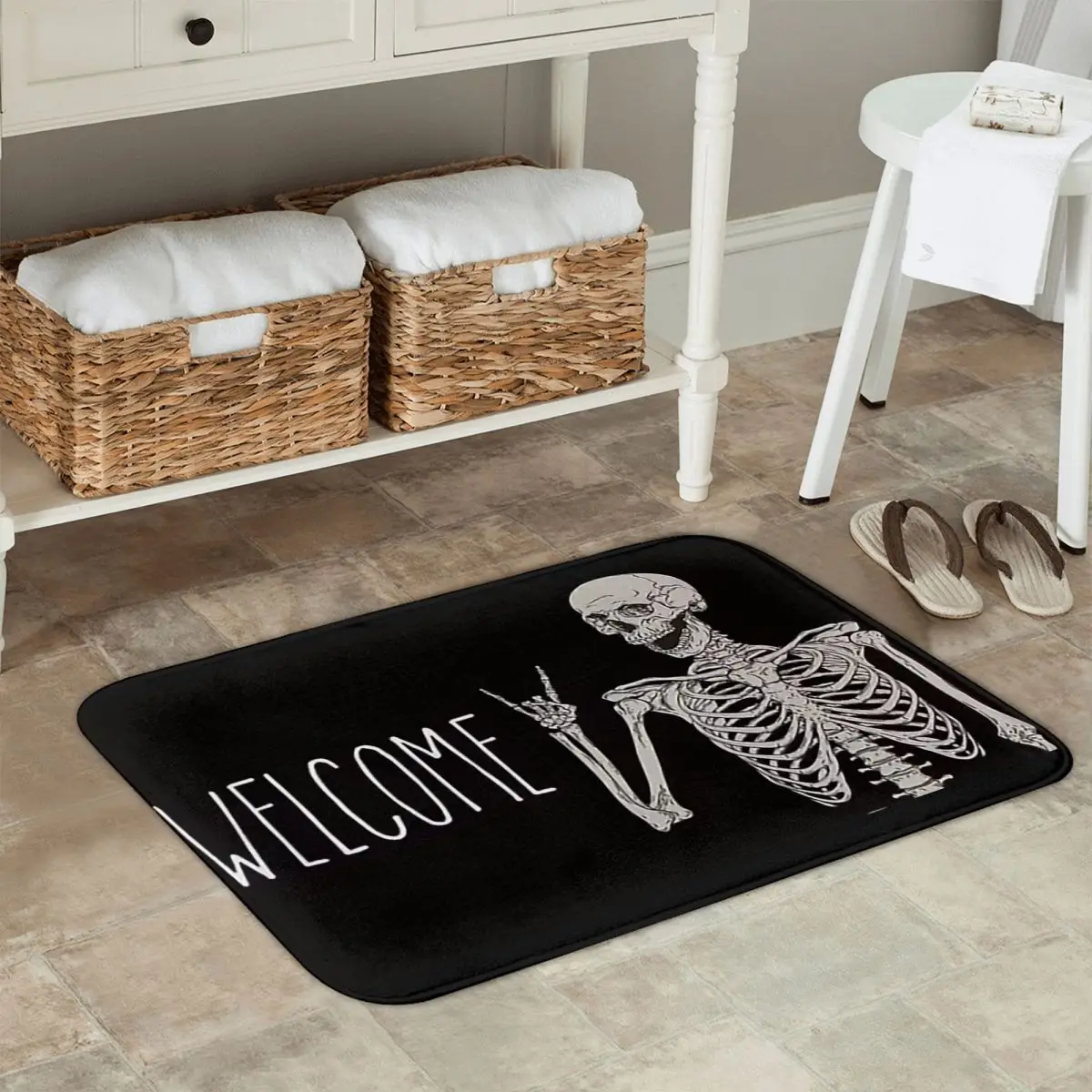 Halloween Dance Skeleton Anti-slip Doormat Floor Mat Carpet Rug for Kitchen Entrance Home Bathroom Living room Footpad Mats