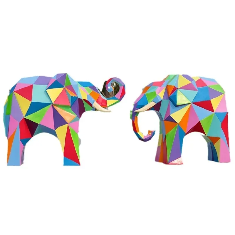 

Geometric block surface simulation elephant fiberglass sculpture outdoor garden landscape community entrance