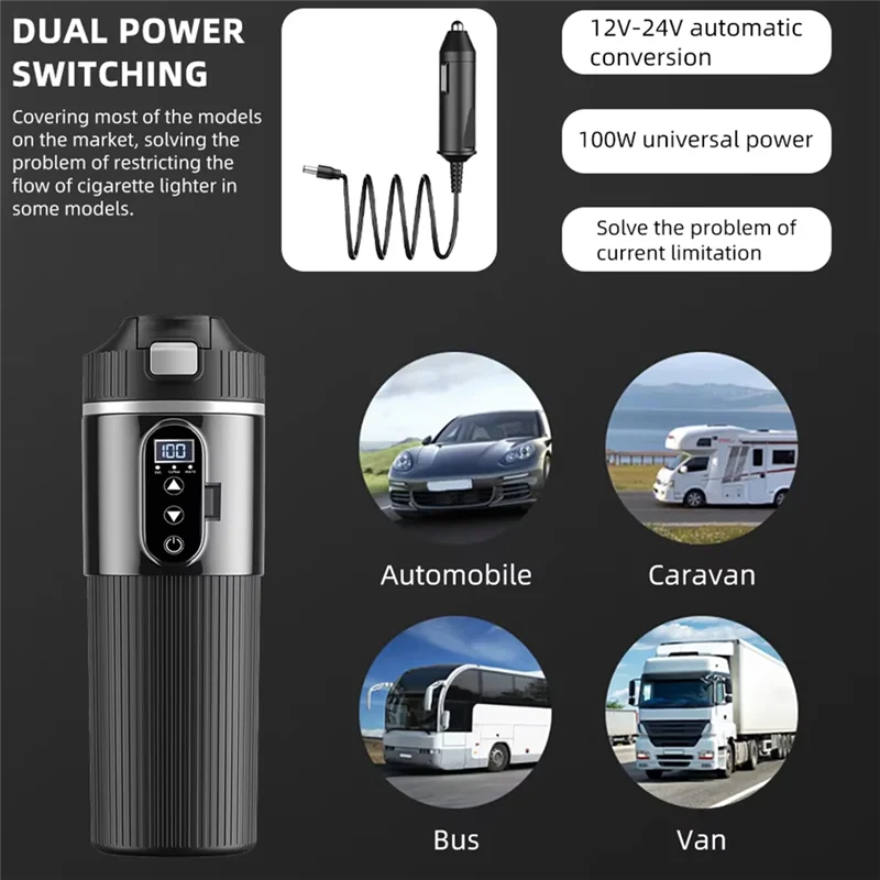 

Car Electric 12V 24V Stainless Steel Heated Smart Mug 500Ml - Touch Screen, Temperature Controlled