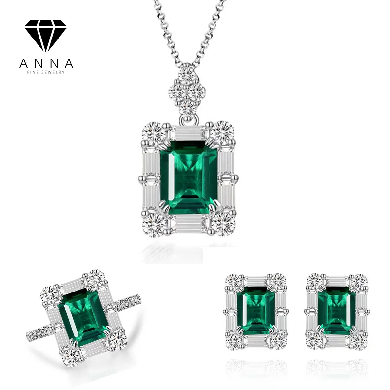 

Luxury Jewelry Set 925 Sterling Silver 2ct Emerald Necklace Earrings Ring for Women Suit Gift Wedding Party Banquet Fine Jewelry