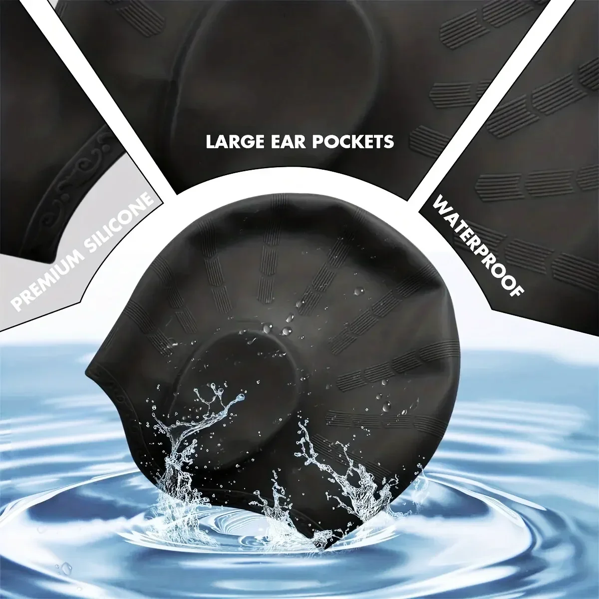 Gehörschutz Silikon-Schwimmkappe Unisex Professionelle Große Schwimmhaube Hochelastischer Gummi Haarschutz Rutschfeste Schwimmkappe – Detail 3