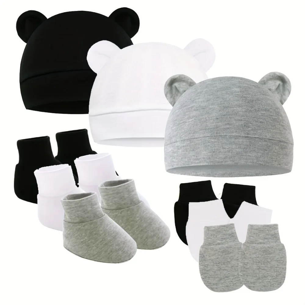 

3Set Cute Newborn Bear Pom Pom Hat, Mittens and Socks Set, Warm and Cozy Winter Accessories for Everyday Wear and Holiday Gift