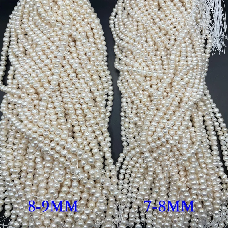 A Natural Freshwater Near Round Pearl Chain White Pearl Strand for Making Handmade DIY Bracelet Necklaces Earring Girls Jewelry