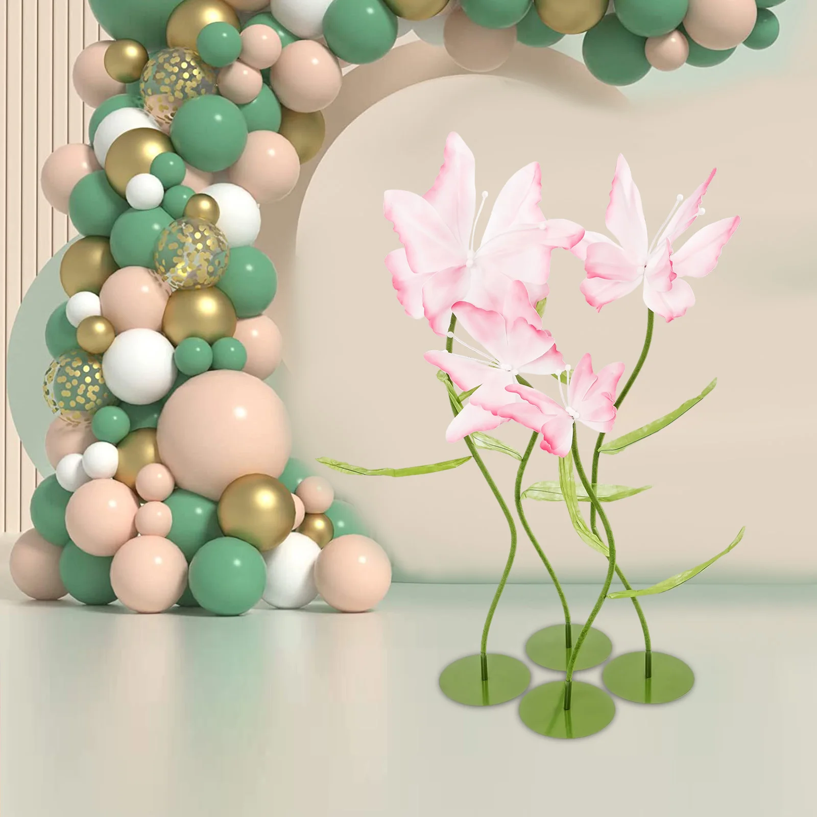 مجموعة من 4 زهور فراشات صناعية عملاقة باللون الوردي والأزرق لتزيين حفلات الزفاف #5